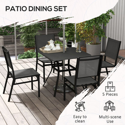 5 Pieces Outdoor Dining Set with Umbrella Hole, Patio Table and Chairs with Steel Top, Breathable Mesh Seat Back Outdoor Dining Sets   at Gallery Canada