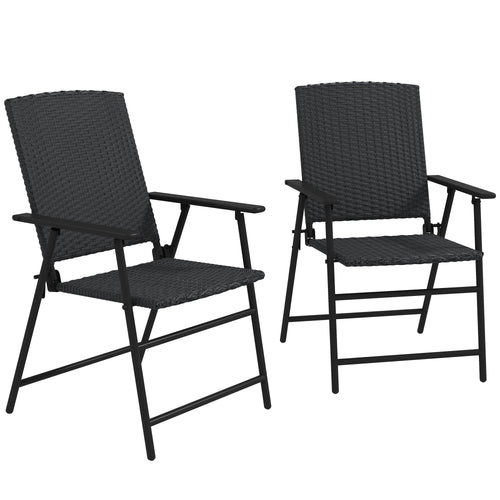 Outdoor Wicker Dining Chair Set of 2 with Steel Frame Black