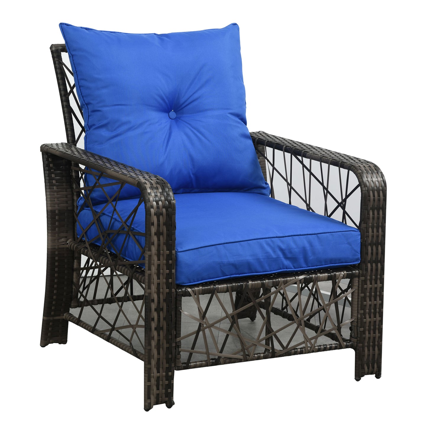 Deluxe 3-Piece Rattan Patio Furniture Set with Cushions & Storage, Blue Bistro Sets   at Gallery Canada