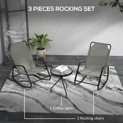 Patio Rocking Chairs Set of 2, 3 Pieces Patio Bistro Set with Metal Frmae, Breathable Mesh Fabric Seat for Garden, Deck, Grey Outdoor Rocking Chairs   at Gallery Canada