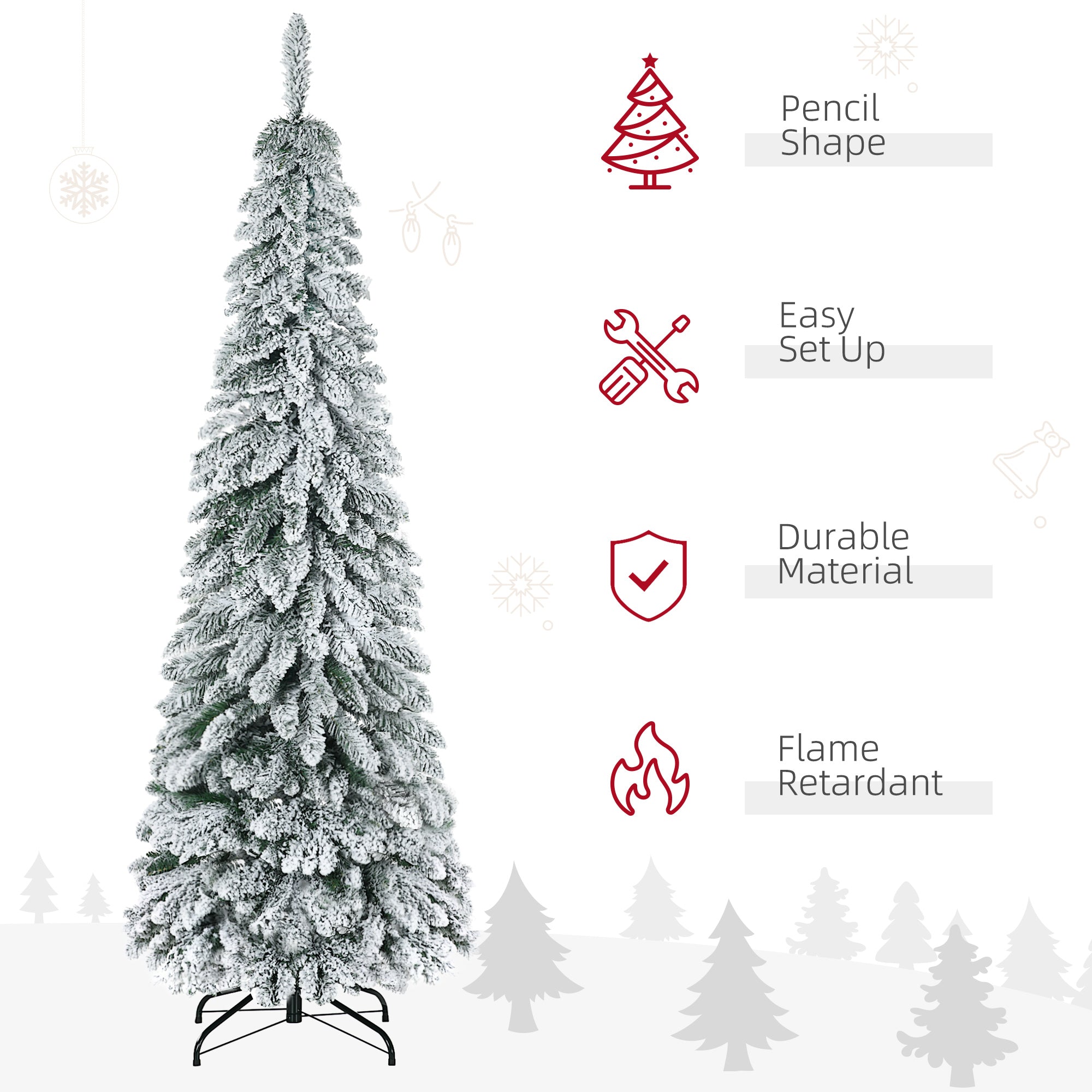 6' Artificial Slim Flocked Christmas Trees, with Snow Frosted Branches, Downswept Shape, Steel Base, Green Artificial Christmas Trees   at Gallery Canada