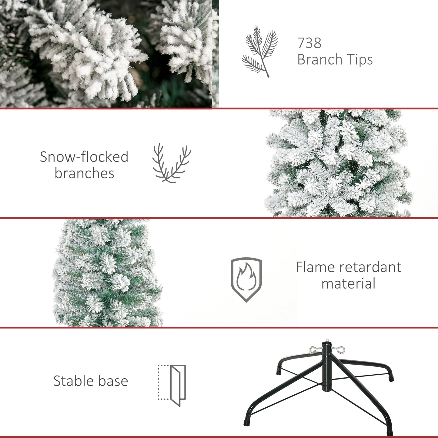 7.5ft Snow Flocked Pencil Christmas Tree Artificial Slim Xmas Tree with Realistic Branch Tips Folding Metal Stand Pencil Christmas Trees   at Gallery Canada