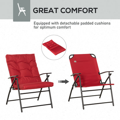 Set of 2 Outdoor Folding Chairs with Adjustable Backrest, Padded Camping Chairs for Outdoor Events, Red - Gallery Canada