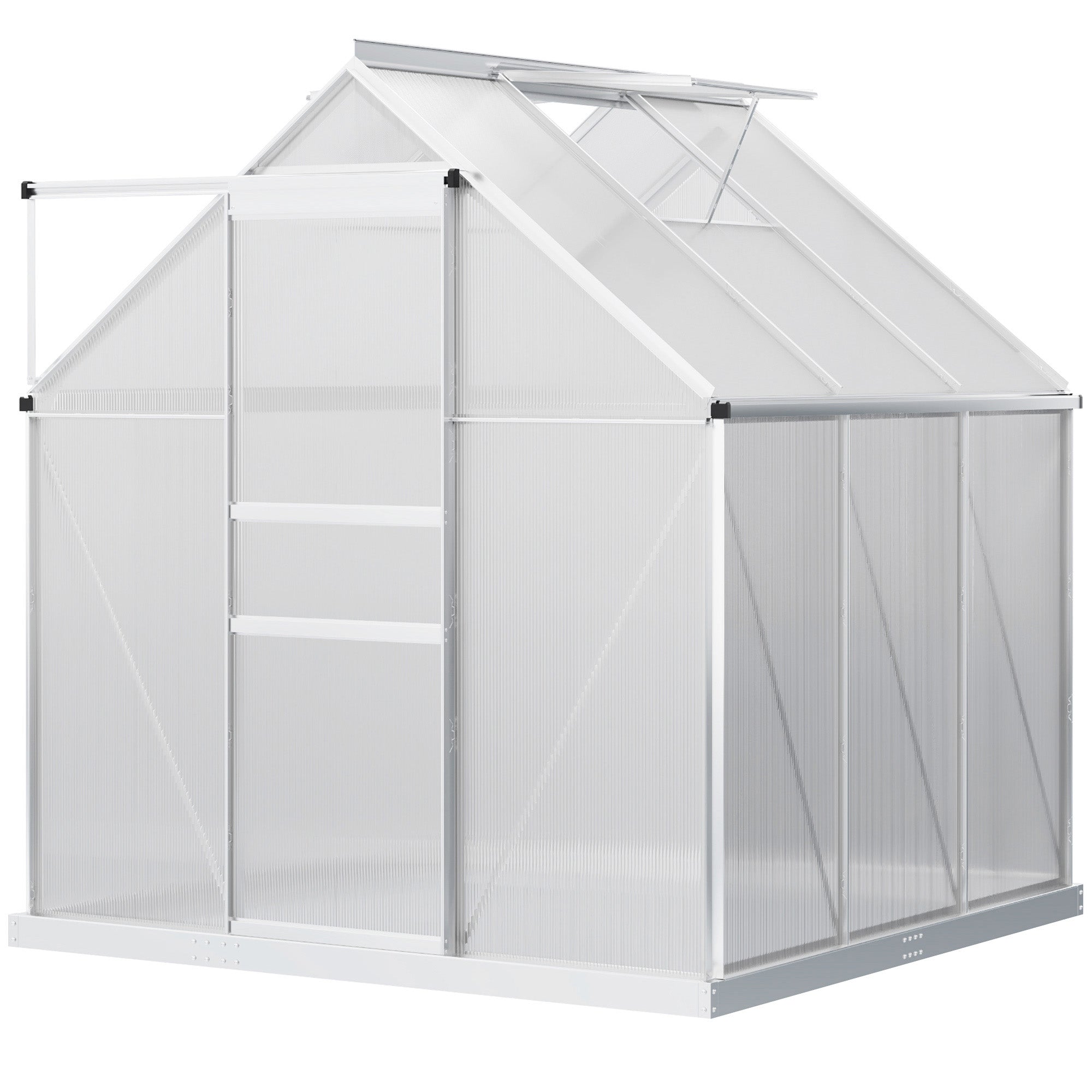 Polycarbonate Walk-in Greenhouse with Vent, Base, Door, Gutter, 6' x 6' x 6.5', Clear Walk In Greenhouses Multi Colour  at Gallery Canada