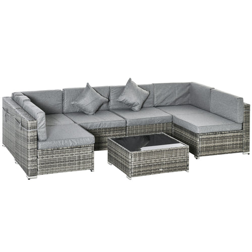 7pc Garden Wicker Sectional Set w/ Tea Table Patio Rattan Lounge Sofa Outdoor Deck Furniture Light Grey