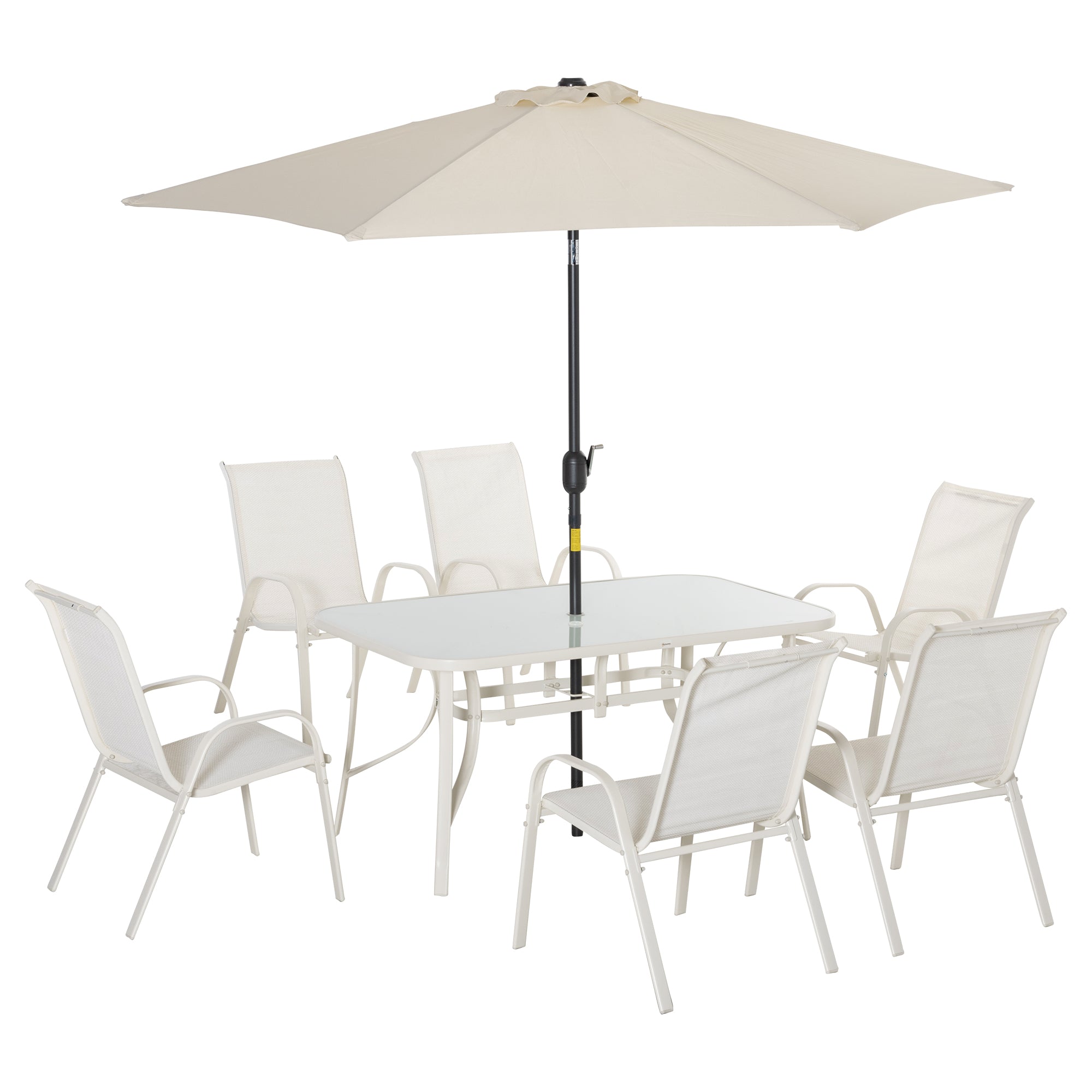 Aluminum Patio Dining Set with 6 Sling Chairs & Glass Table, Cream White Bistro Sets Cream  at Gallery Canada