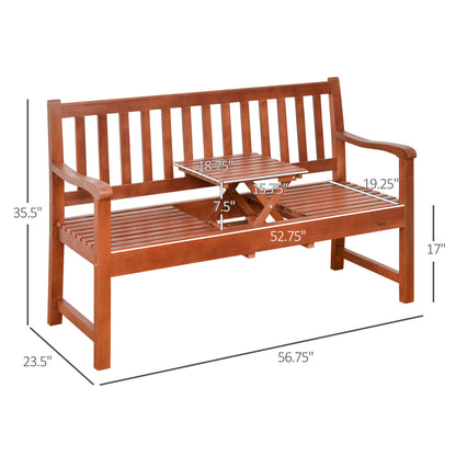 Wooden Garden Bench with Pullout Middle Table, Outdoor Loveseat, Patio Bench for Lawn, Yard, Deck and Backyard, Dark Coffee Patio Chairs   at Gallery Canada