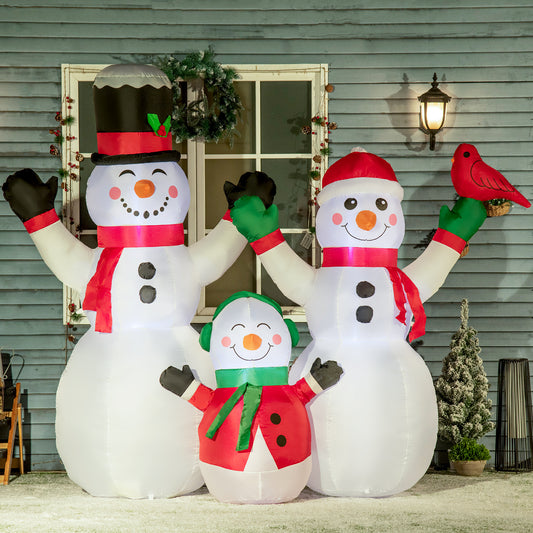 8ft Inflatable Christmas Snowman Family with A Red Bird, Blow-Up Outdoor LED Yard Display for Lawn Garden Party - Gallery Canada