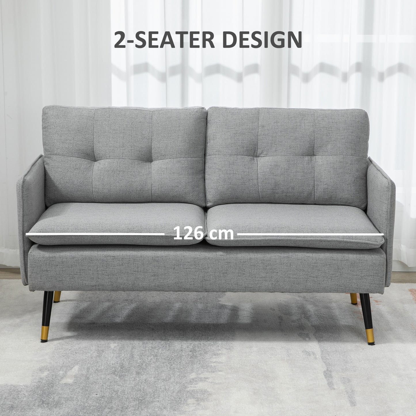 55" Loveseat Sofa for Bedroom, Modern Love Seats Furniture with Button Tufting, Upholstered Small Couch for Small Space, Grey 2-Seater Sofas   at Gallery Canada