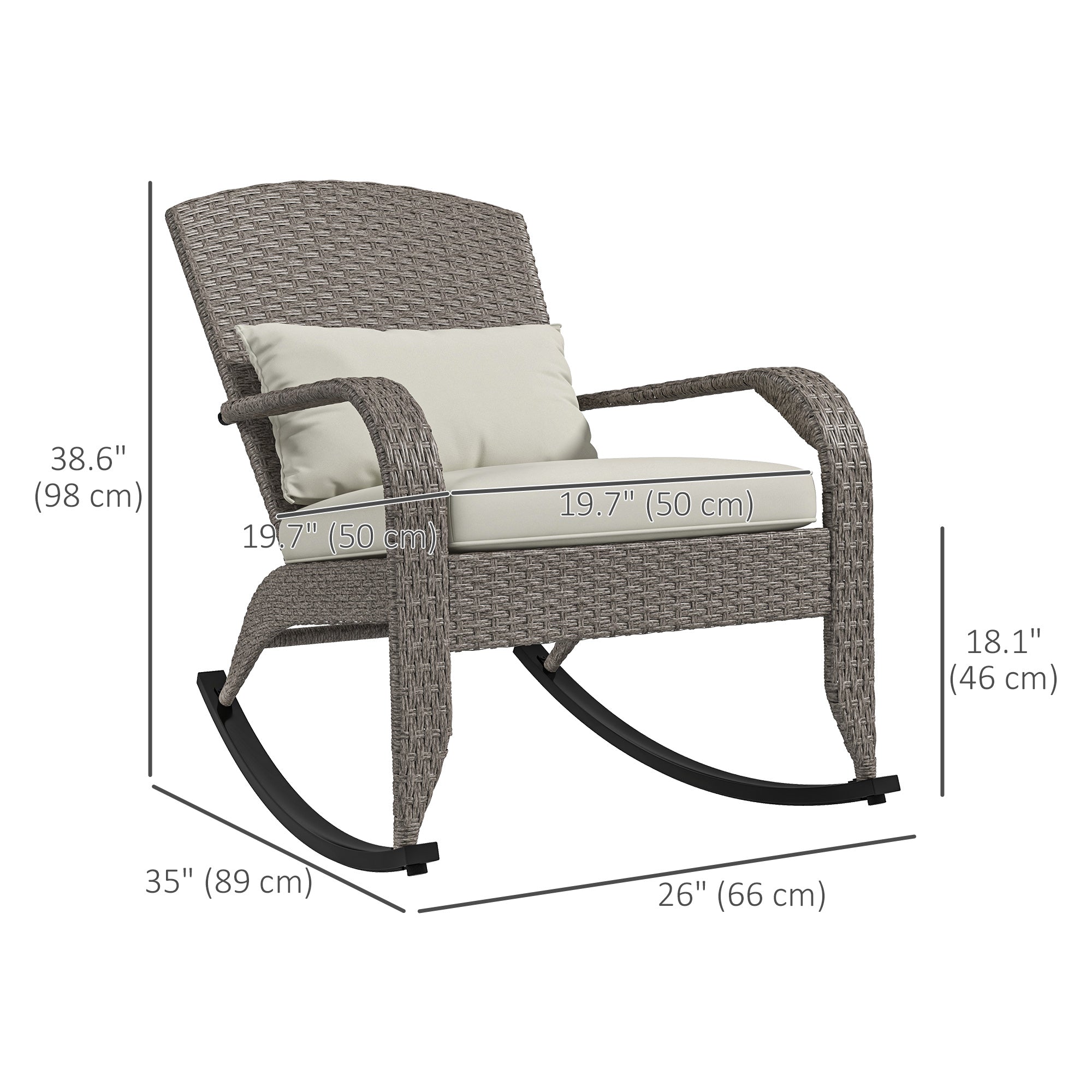 Adirondack Chair, Outdoor Wicker Rocking Chair with High Back, Seat Cushion and Pillow for Porch, Balcony, Cream White Patio Chairs   at Gallery Canada