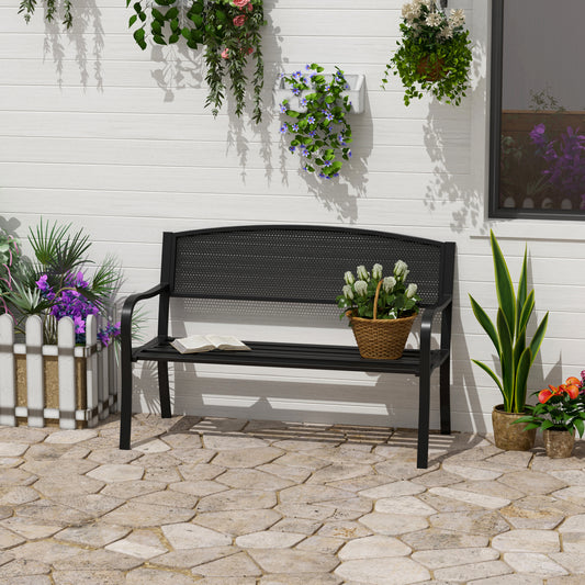 50" Steel Garden Bench Outdoor Patio 2-Person Park Seat Yard Furniture Loveseat Black - Gallery Canada