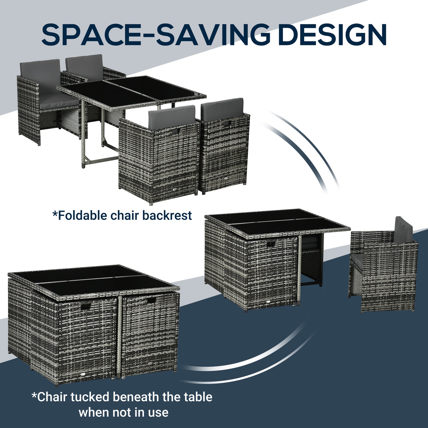 5-Piece Rattan Outdoor Dining Set with Cushions & Tempered Glass Table, Gray Outdoor Dining Sets   at Gallery Canada