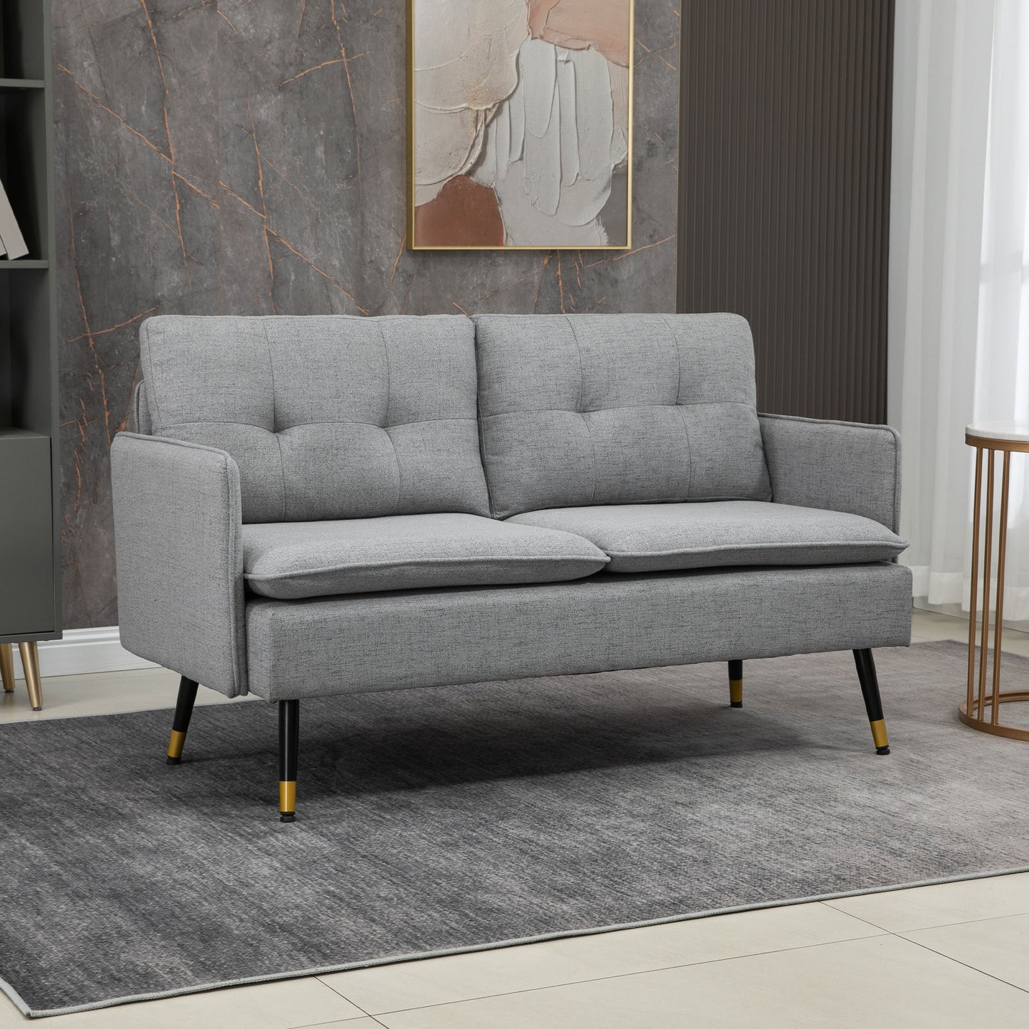 55" Loveseat Sofa for Bedroom, Modern Love Seats Furniture with Button Tufting, Upholstered Small Couch for Small Space, Grey 2-Seater Sofas   at Gallery Canada