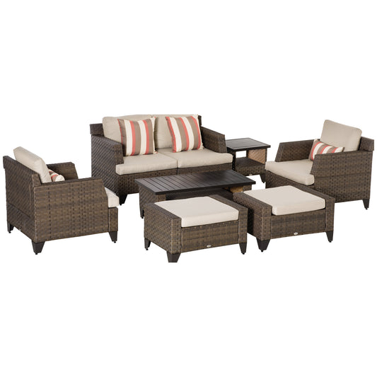 8-Piece Wicker Patio Furniture Set with Cushions, Aluminum Table, Beige Patio Furniture Sets Multi Colour  at Gallery Canada