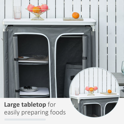 Aluminum Camping Table, Camping Kitchen Station Cook Cupborad with 3-Shelf, Storage Organiser for BBQ Party Picnic Grey Picnic Tables & Camping Chairs   at Gallery Canada