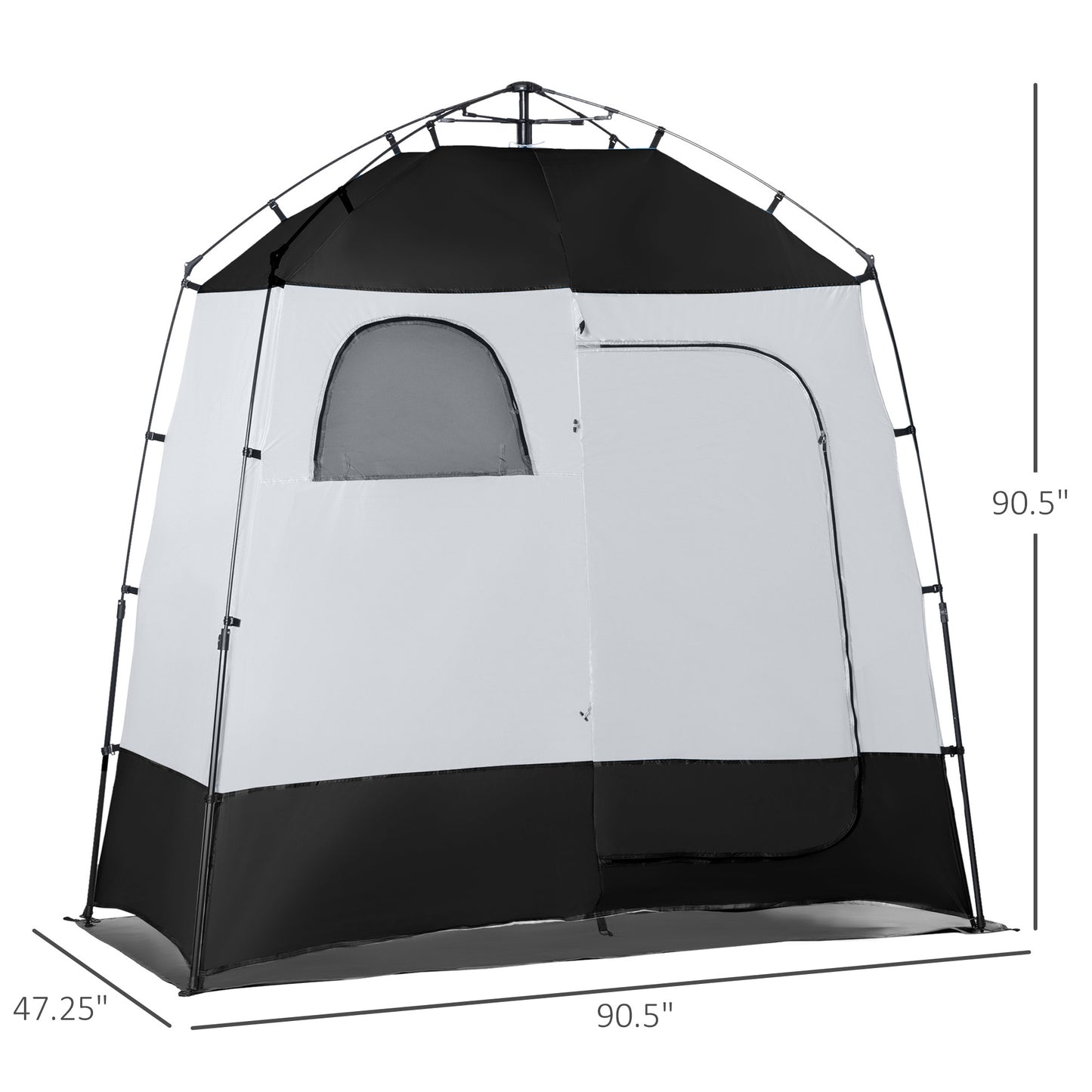 Pop Up Shower Tent, Portable Privacy Shelter for 2 Persons, Changing Room with 2 Windows, 3 Doors, Carrying Bag, Grey and Black Camping Tents   at Gallery Canada