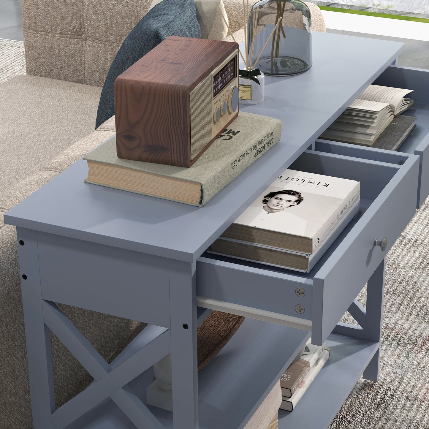 Console Table, Modern Entryway Table with 2 Drawers and 2 Shelves, Sofa Table for Living Room, Hallway, Grey Console Tables   at Gallery Canada