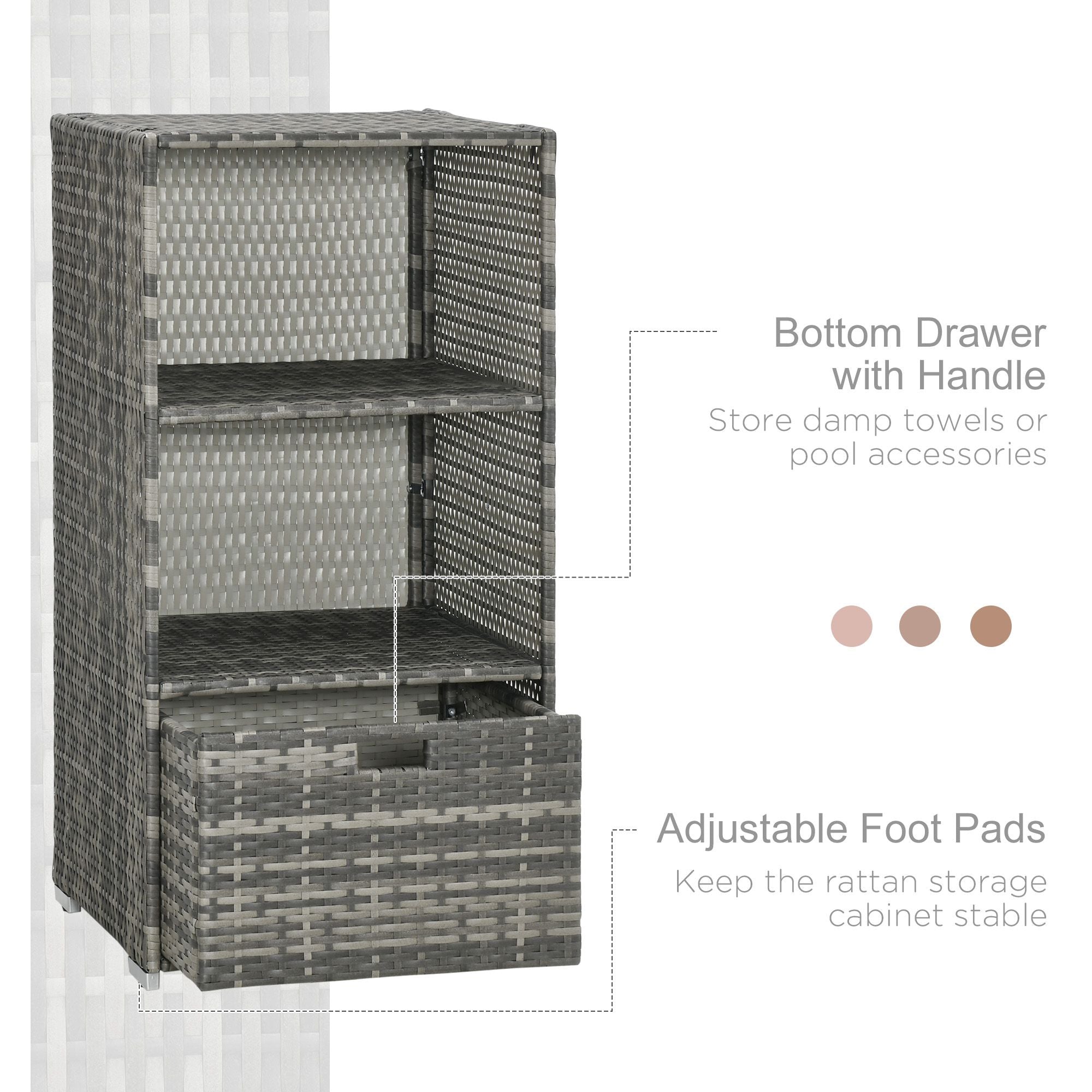 Rattan Wicker Outdoor Storage Cabinet with Shelf and Drawer, Mixed Grey Patio Storage Boxes   at Gallery Canada