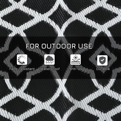 Reversible Outdoor Rug, Waterproof Plastic Straw RV Rug with Carry Bag, 8' x 10', Black and White Clover Outdoor Reversible Rugs   at Gallery Canada