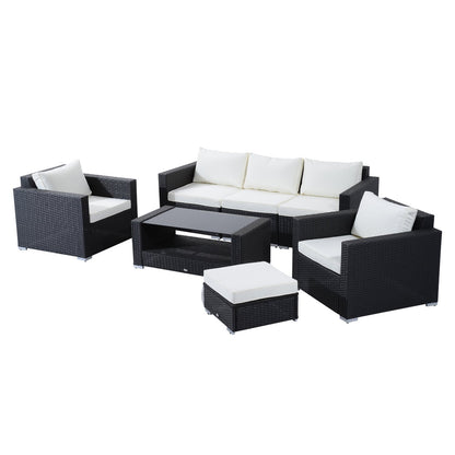 7 Pieces Patio Wicker Furniture Set, Outdoor PE Rattan Sectional Conversation Furniture Sofa with Glass Table and Cushion, Beige Patio Furniture Sets Multi Colour  at Gallery Canada