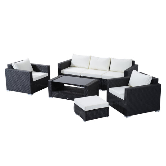7 Pieces Patio Wicker Furniture Set, Outdoor PE Rattan Sectional Conversation Furniture Sofa with Glass Table and Cushion, Beige - Gallery Canada