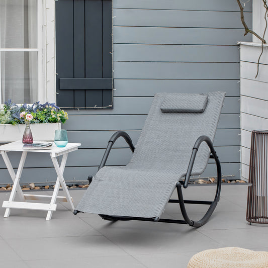 Zero Gravity Rocking Lounge Chair, Patio Rocker w/ Removable Pillow, Recliner Seat for Indoor &; Outdoor, Breathable Texteline, Grey Outdoor Rocking Chairs Grey  at Gallery Canada