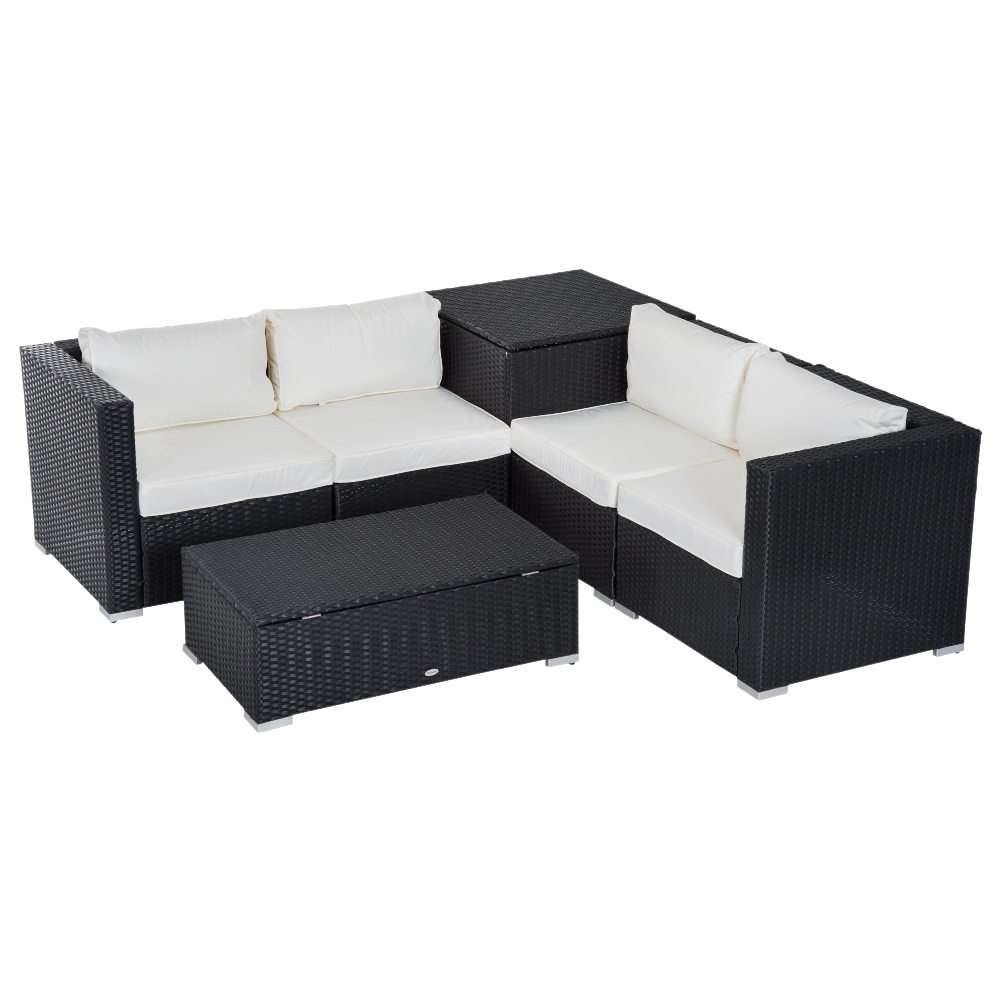 6 Pieces Patio Furniture Set with Cushion, Outdoor PE Rattan Wicker Sectional Conversation Furniture Sofa with Storage Table and Coffee Table, Beige Patio Furniture Sets Black  at Gallery Canada