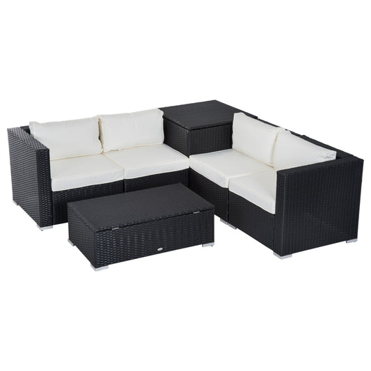 6 Pieces Patio Furniture Set with Cushion, Outdoor PE Rattan Wicker Sectional Conversation Furniture Sofa with Storage Table and Coffee Table, Beige - Gallery Canada