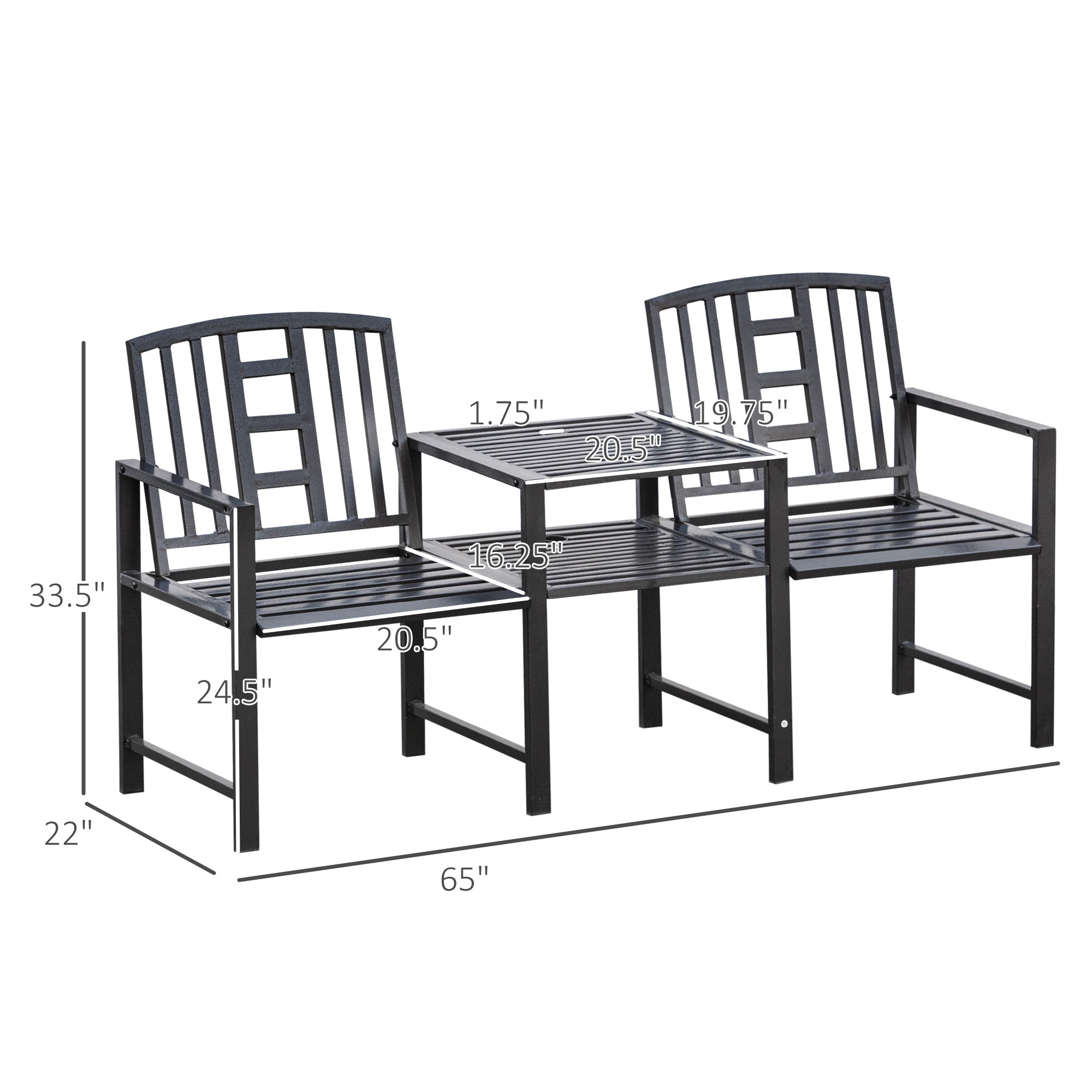 Steel Garden Bench w/ Middle Table, Umbrella Hole, Double Seat for Outdoor, Patio, Backyard Weather-Resistant Frame, Black Outdoor Benches   at Gallery Canada