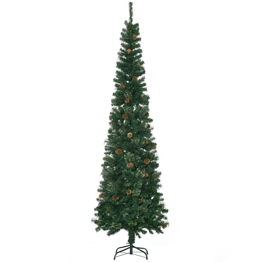 7.5ft Pencil Christmas Tree, Artificial Christmas with Pine Needles, Realistic Branches, Pine Cones, Metal Base, Green Pencil Christmas Trees Green  at Gallery Canada