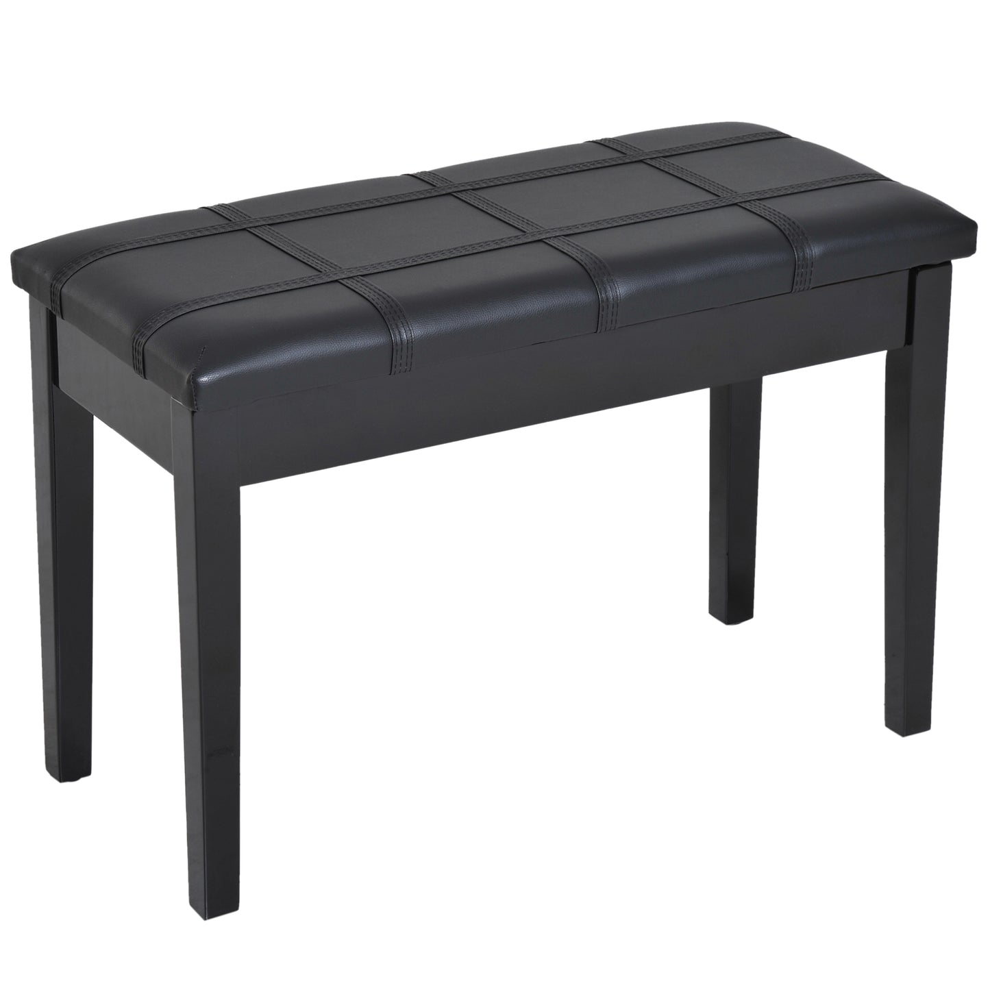 Duet Piano Storage Bench Two Person Professional Padded Keyboard Seat Birchwood with Traditional PU Leather Lift Top Black Piano Benches Black  at Gallery Canada