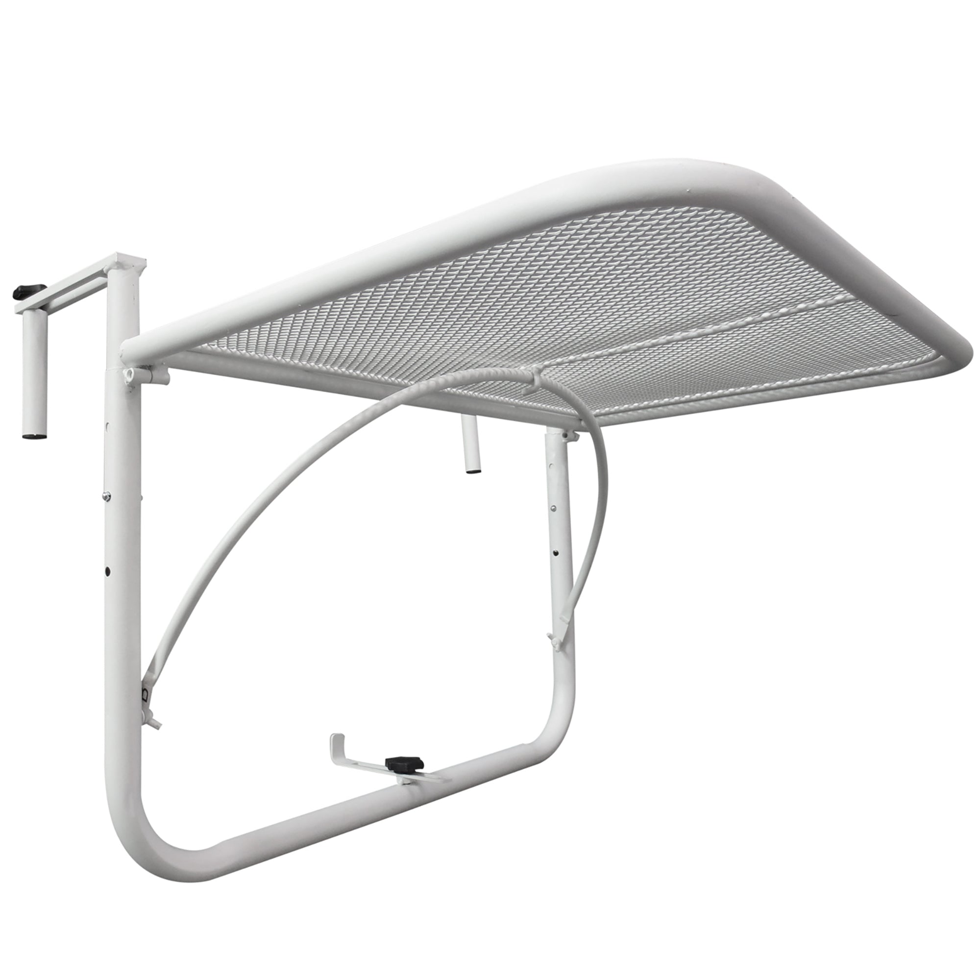 Adjustable Balcony Hanging Railing Table, Metal Mounting Mini Wall Desk Storage Rack, Outdoor Flower Stand Serving Table Rectangle, White Balcony Table Hanging   at Gallery Canada