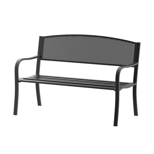 50" Steel Garden Bench Outdoor Patio 2-Person Park Seat Yard Furniture Loveseat Black - Gallery Canada