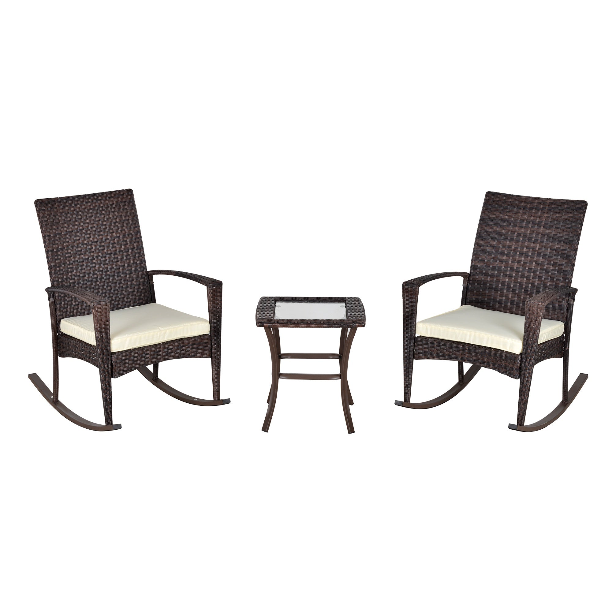 Outdoor PE Rattan Rocking Chair Set with Coffee Table, Cream White Outdoor Rocking Chairs Multi Colour  at Gallery Canada