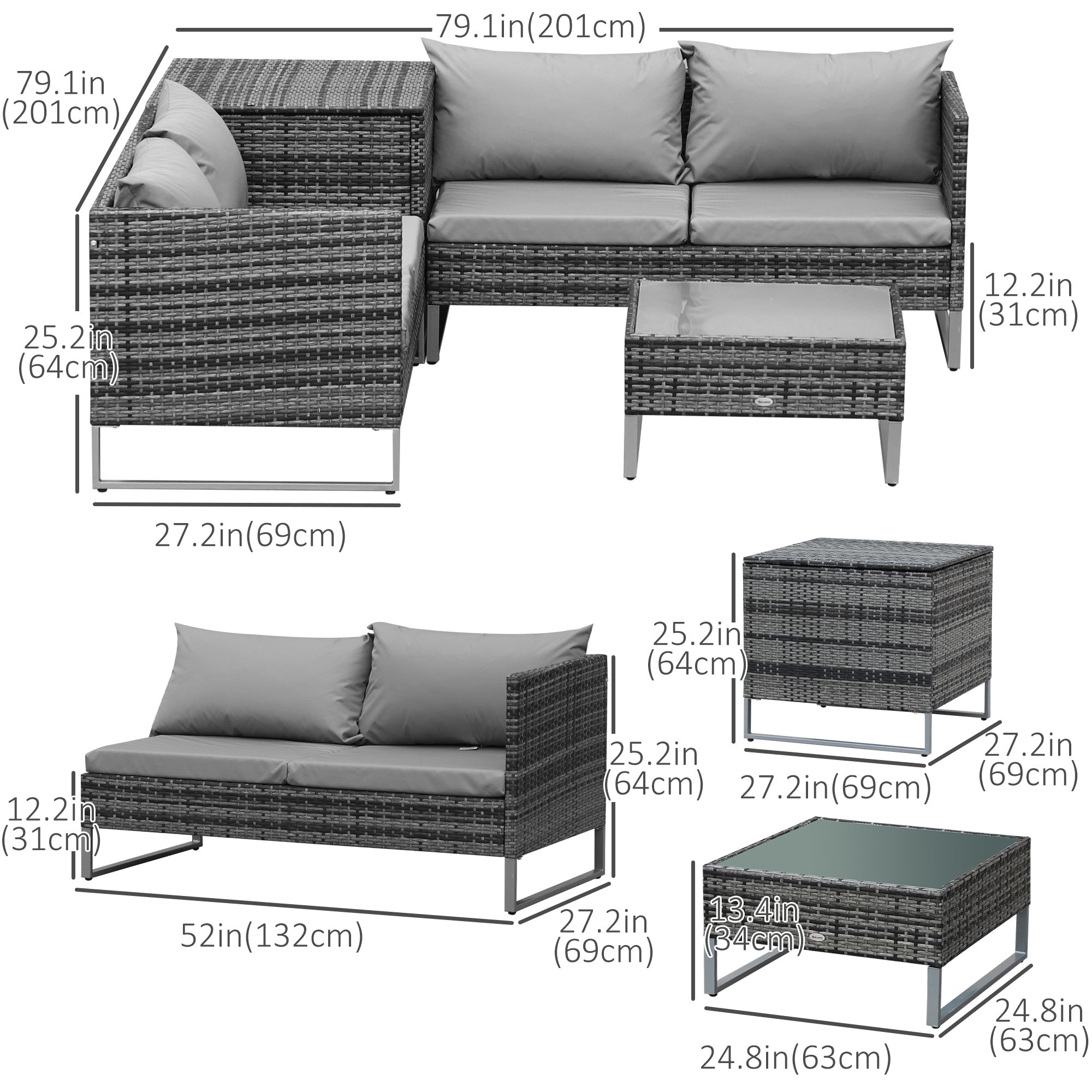 4 Piece Patio Furniture Set with Coffee Table and Corner Table for Backyard, Porch, Poolside, Balcony, Garden Patio Furniture Sets   at Gallery Canada