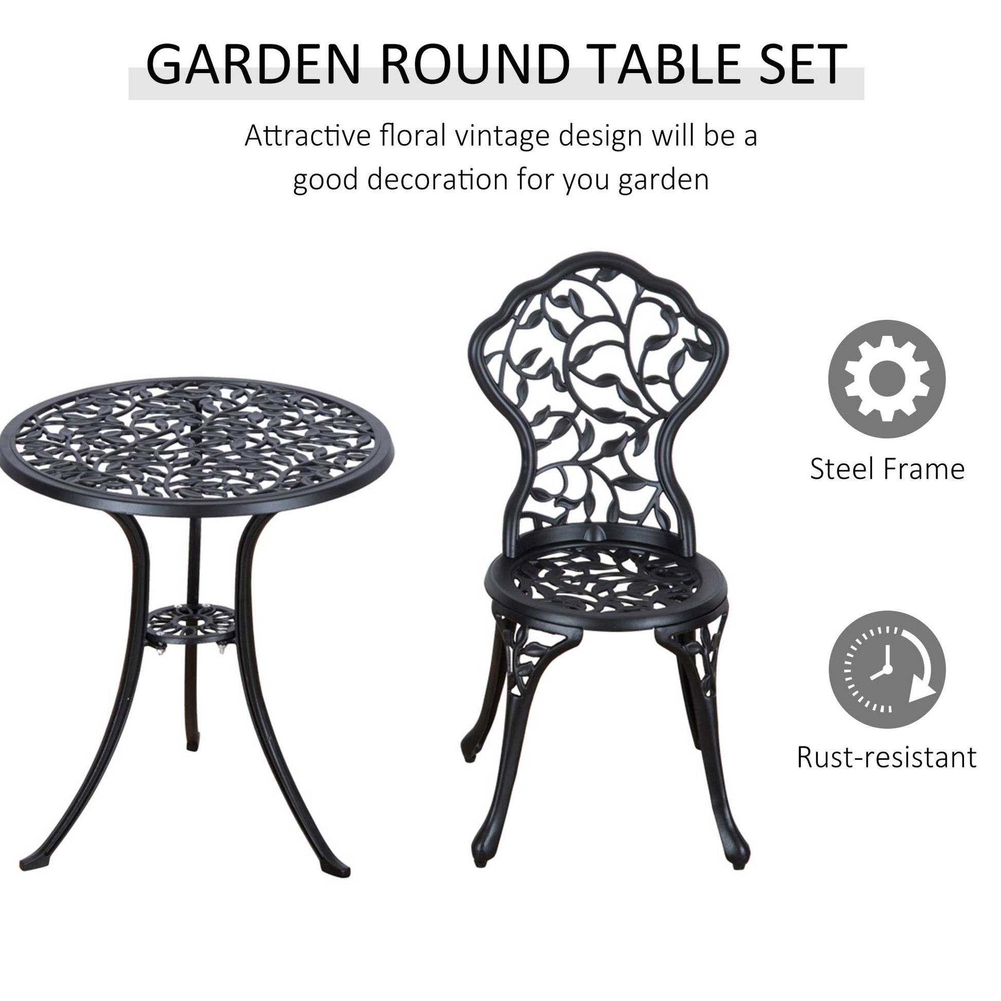 3pcs Patio Bistro Set Antique Style Garden Coffee Set, Outdoor Bistro Dining Set - Black Bistro Sets   at Gallery Canada