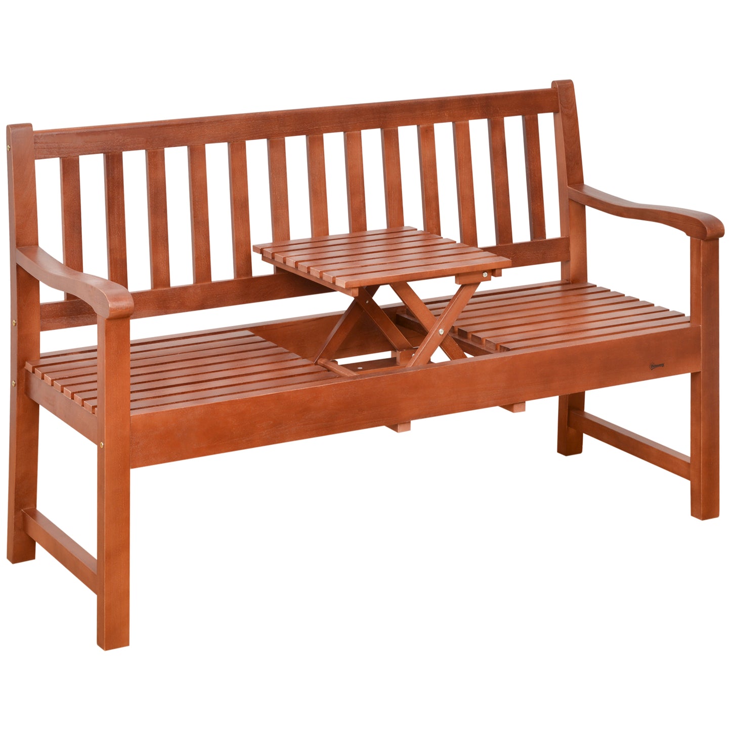 Wooden Garden Bench with Pullout Middle Table, Outdoor Loveseat, Patio Bench for Lawn, Yard, Deck and Backyard, Dark Coffee Patio Chairs Coffee  at Gallery Canada