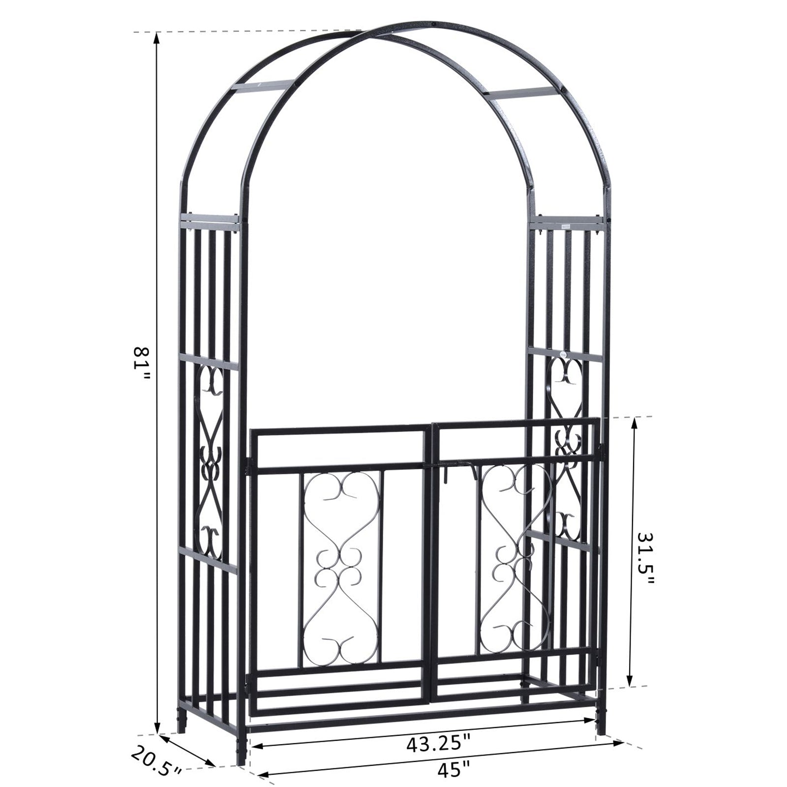 81" Steel Garden Arch with Gate Outdoor Courtyard Arbor for Climbing Vine Plants Lawn Backyard Decoration Black - Gallery Canada