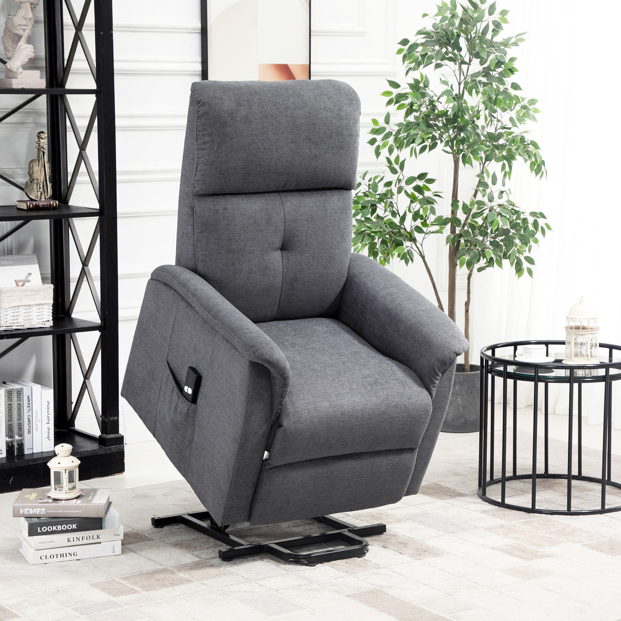 Power Lift Chair Electric Recliner Sofa for Elderly with Remote Control &; Side Pocket for Living Room, Grey Electric Power Lift Chairs   at Gallery Canada