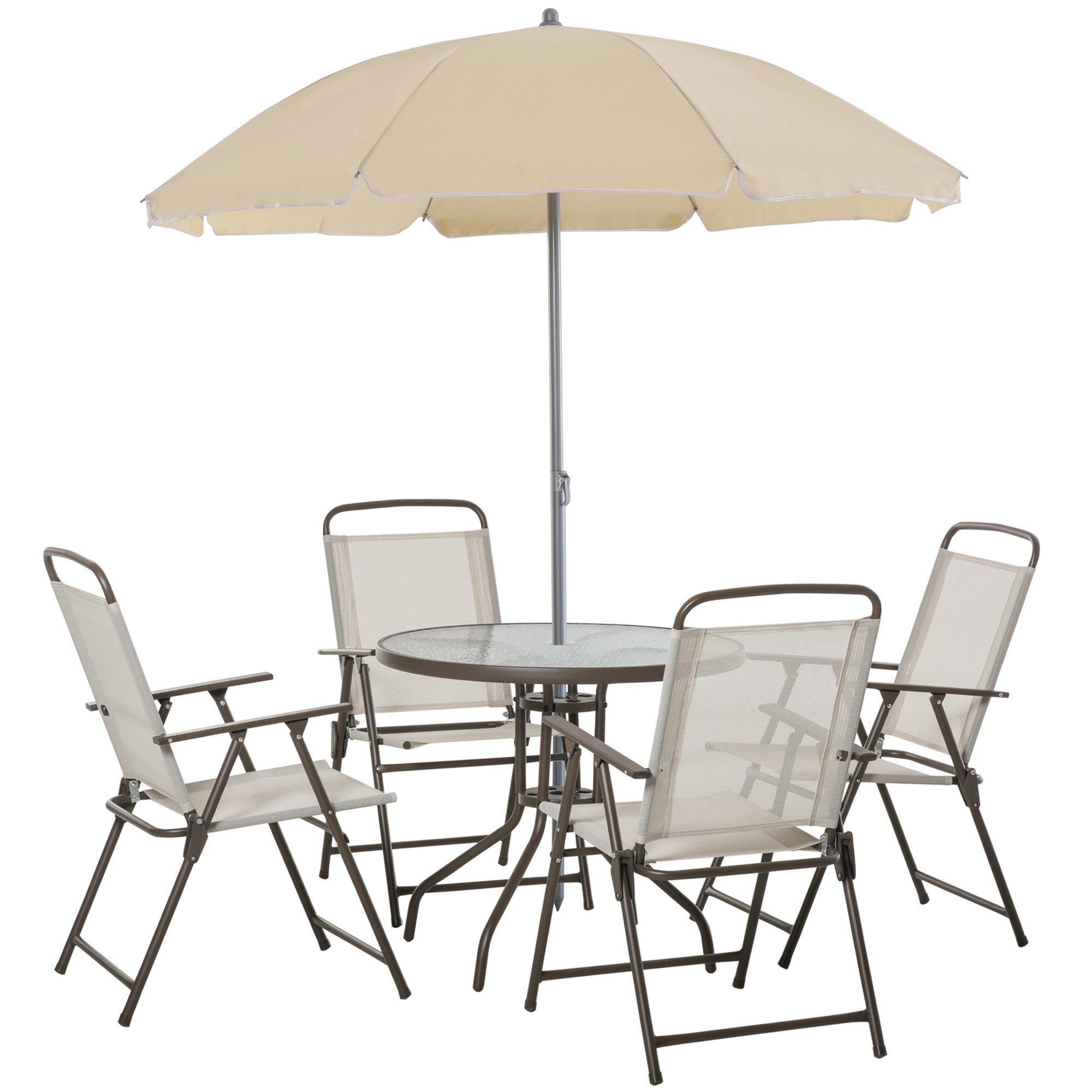 6 Pieces Outdoor Dining Set for 4 with Umbrella Patio Outdoor Furniture Set with Round Table 4 Folding Chairs Cream Outdoor Dining Sets Cream  at Gallery Canada