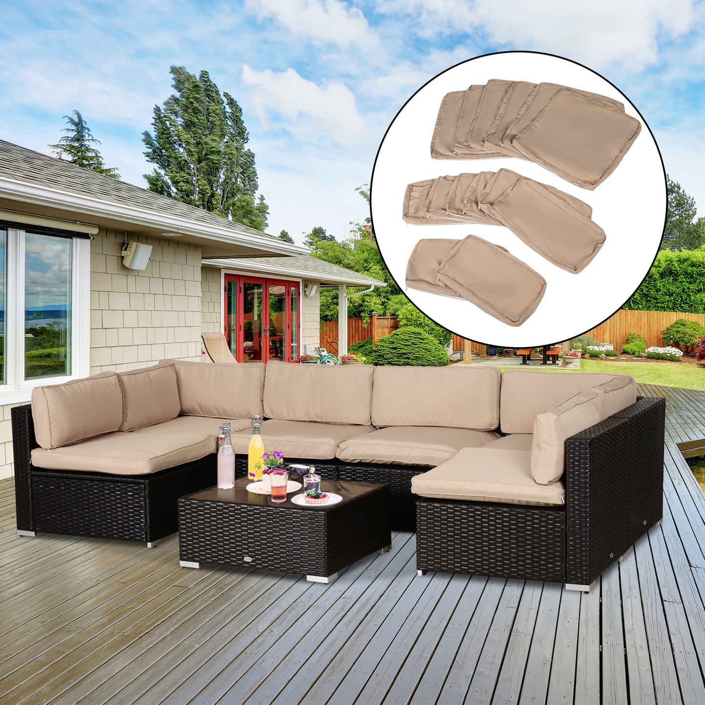 Outdoor 14pc Patio Rattan Sofa Set Cushion Polyester Cover Replacement Set - No Cushion Included Beige | Aosom Canada Patio Chair Cushions   at Gallery Canada