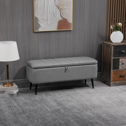 40" Ottoman with Storage, Linen Upholstered Storage Ottoman Bench with Steel Legs for Living Room, Bedroom Storage Ottomans & Benches   at Gallery Canada