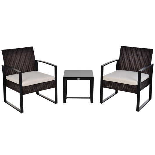 3 Pieces Wicker Bistro Set Rattan Outdoor Furniture Patio Conversation Set Coffee Table Garden Chair with Cushions &; Steel Frame, Cream White - Gallery Canada