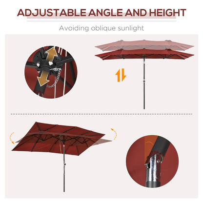 Double-Sided Patio Umbrella Parasol with Tilt, Adjustable Height, Vents and 12 Ribs, for Garden, Deck, Pool, Wine Red Sun Umbrellas   at Gallery Canada