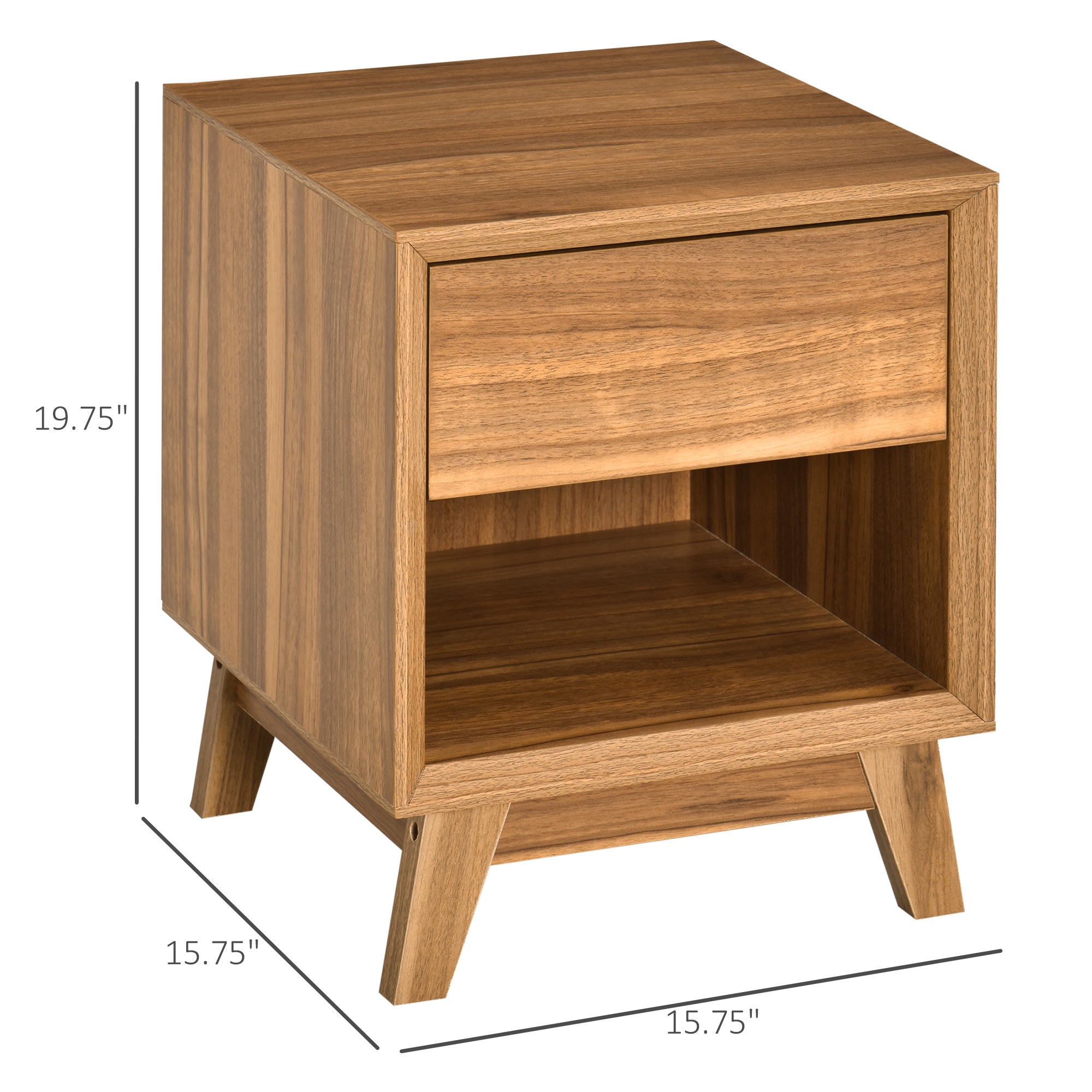 Bedside Table, Nightstand with Drawer and Shelf, Modern Side End Table, Walnut Brown Bedside Tables Walnut  at Gallery Canada