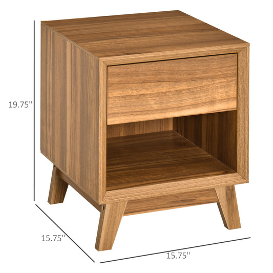 Bedside Table, Nightstand with Drawer and Shelf, Modern Side End Table, Walnut Brown - Gallery Canada