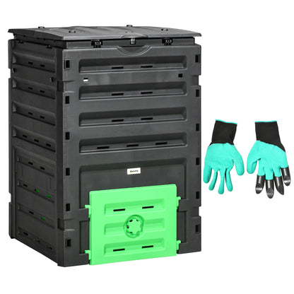 Compost Bin, 120 Gallon (450L) Garden Composter with Gloves, 80 Vents and 2 Sliding Doors, Lightweight &; Sturdy, Fast Creation of Fertile Soil, Black Outdoor Compost Bin Black  at Gallery Canada