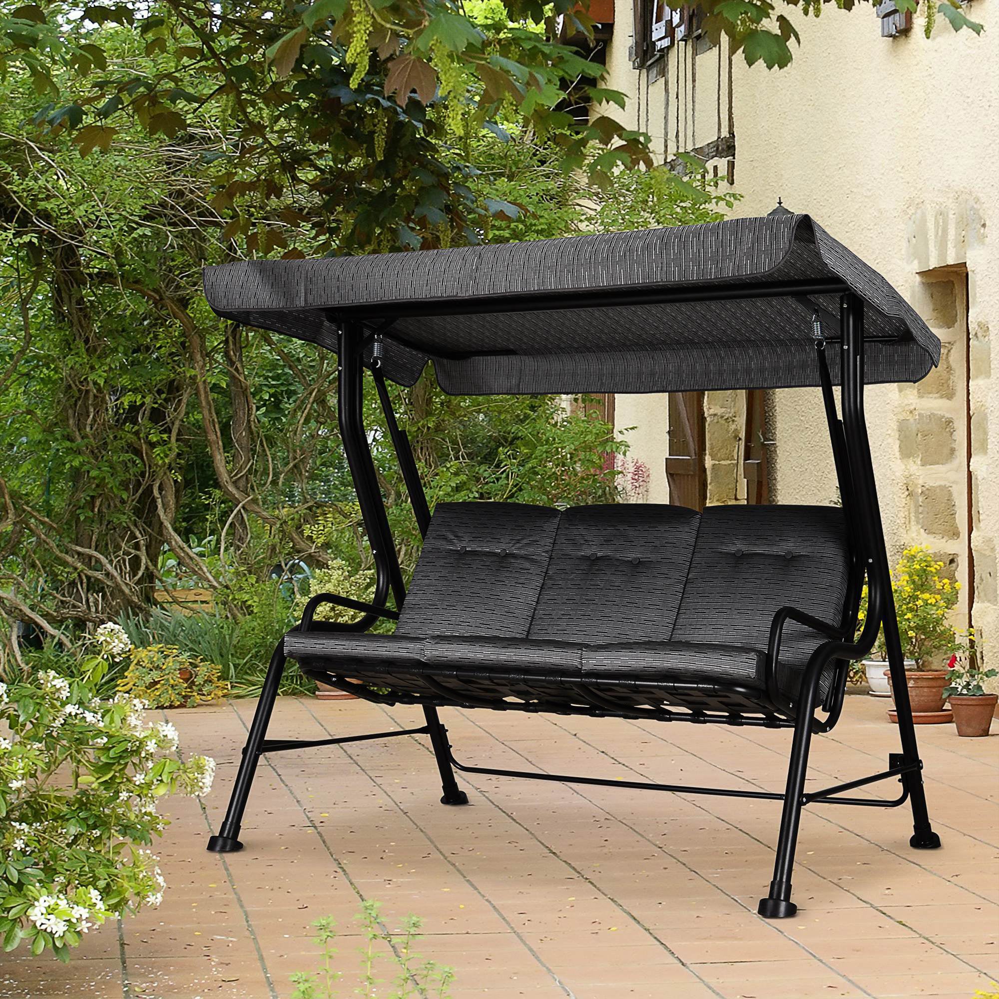 3-Person Porch Swing Patio Swing Chair with Canopy for Patio, Garden, Backyard, Poolside, Grey Patio Swings with Stand   at Gallery Canada