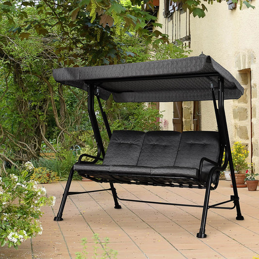 3-Person Porch Swing Patio Swing Chair with Canopy for Patio, Garden, Backyard, Poolside, Grey - Gallery Canada