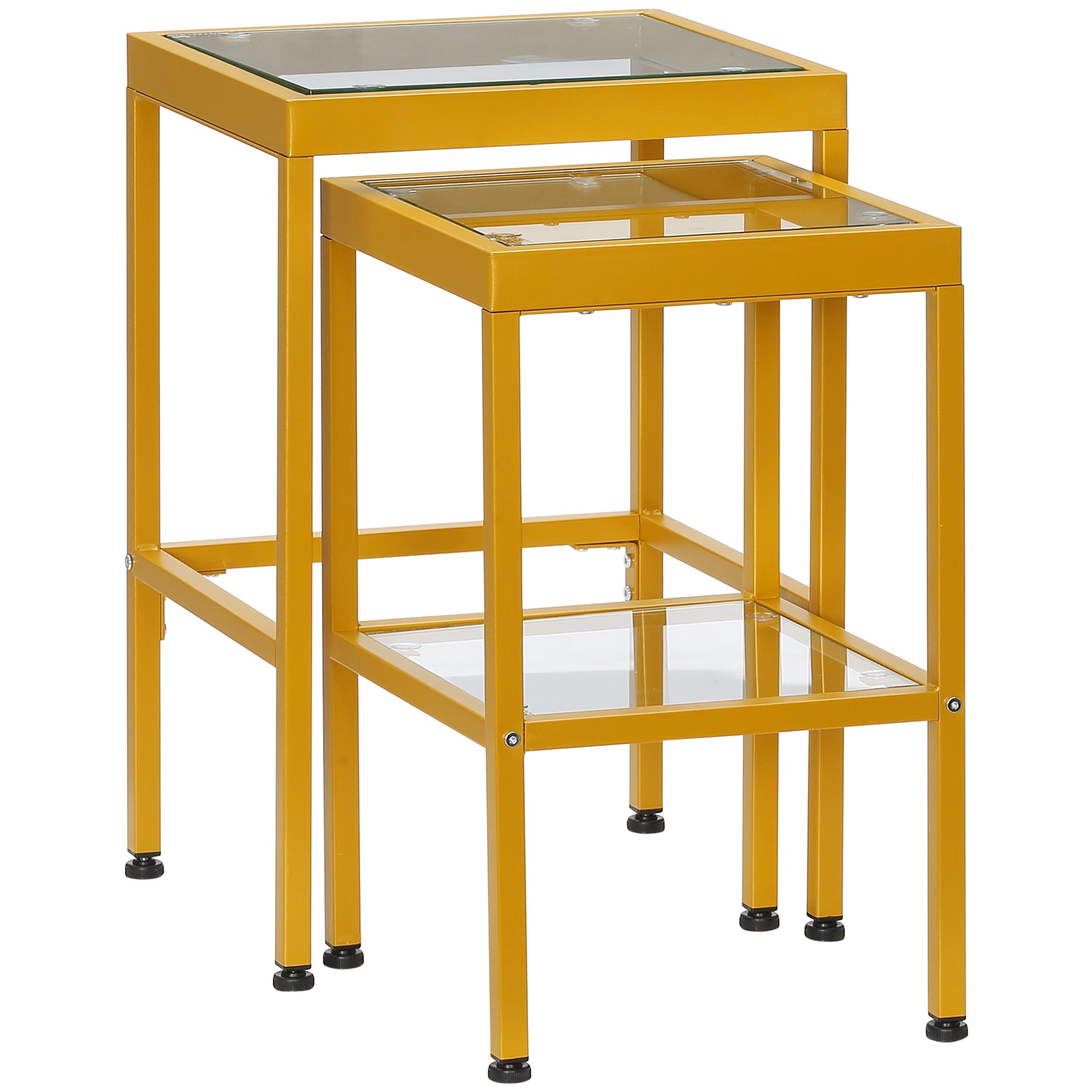 Side Tables, Nesting Tables with Steel Frame and Tempered Glass Tabletop for Living Room, 15.9